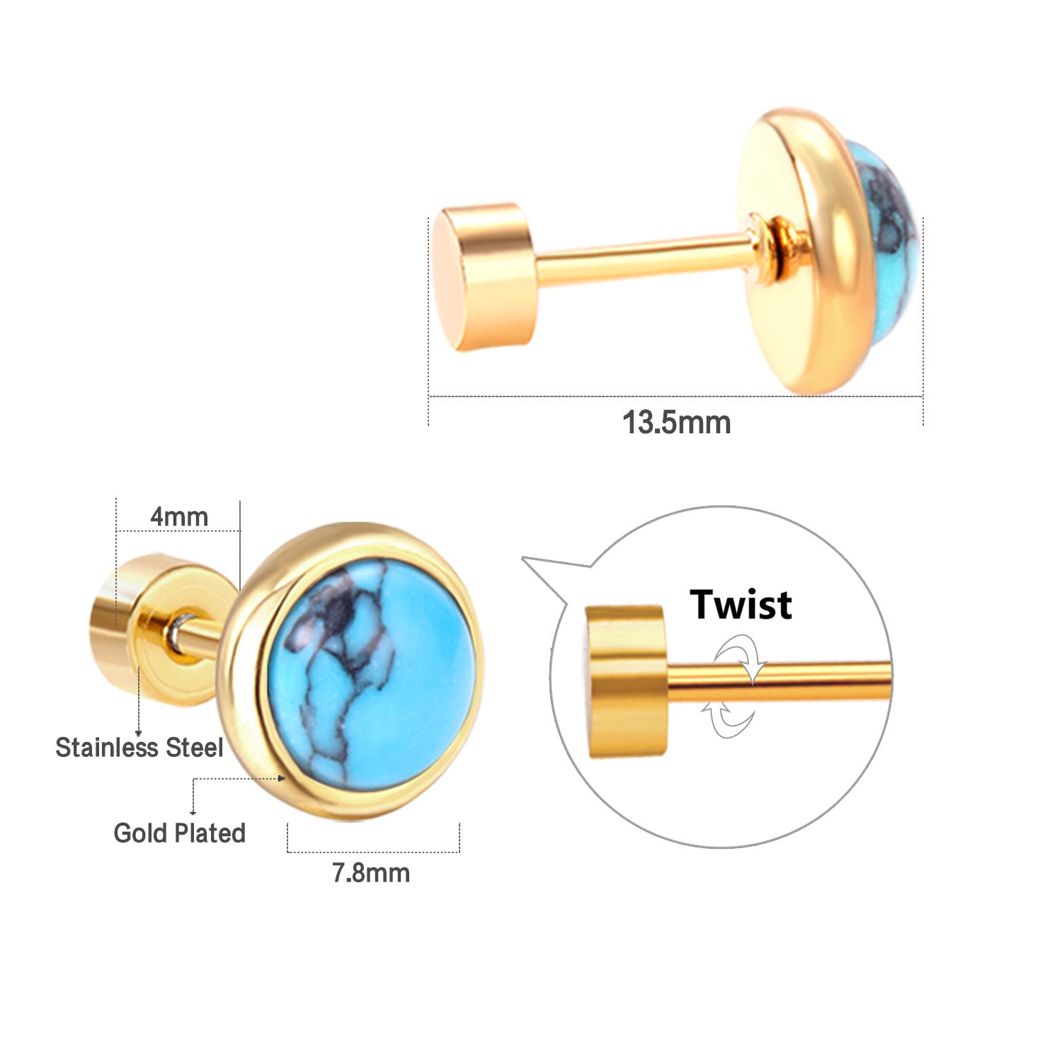 Aretes De Acero Inoxidable Turquesa al por mayor